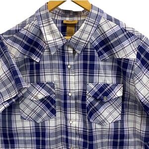 VTG 90's Wrangler Mens Plaid Short Sleeve Pearl Snap Front Western Shirt XXL